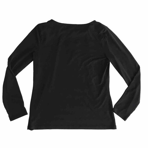 Liz Claiborne Dressy Top Women's Size M Black Keyhole Neck w/ Beads Long Sleeve - Picture 4 of 11